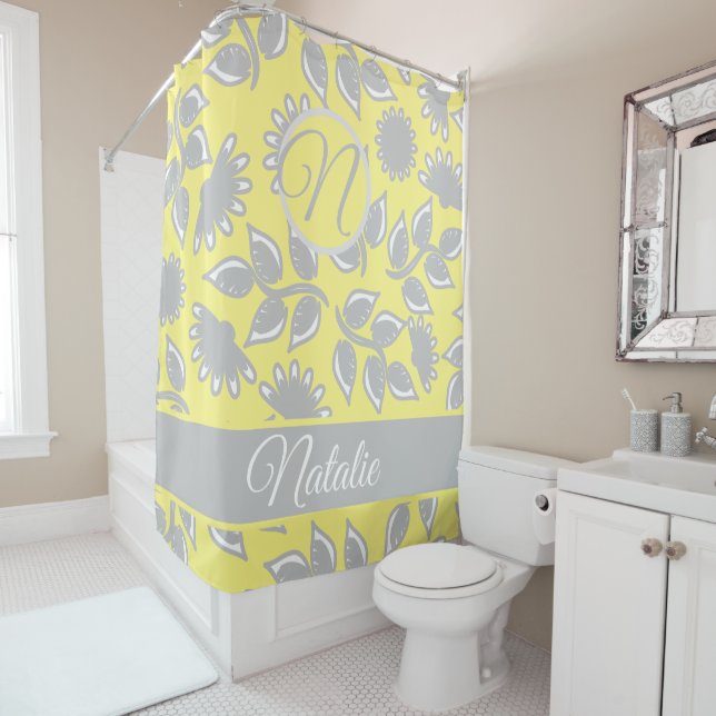 Grey yellow bold floral pattern  - monogrammed (In Situ)