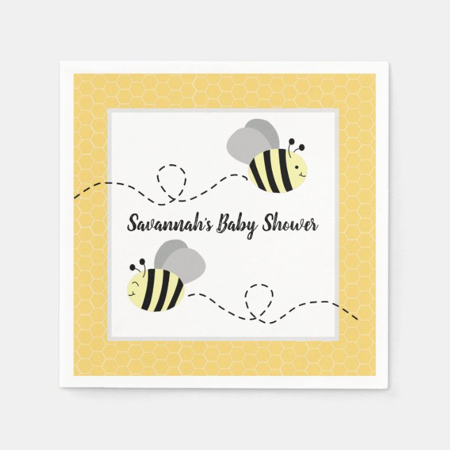 Grey Yellow Bumble Bee Customized Napkin (Front)