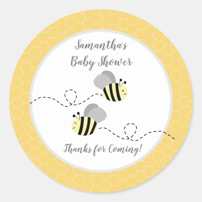 Grey Yellow Bumble Bee Favour Sticker (Front)