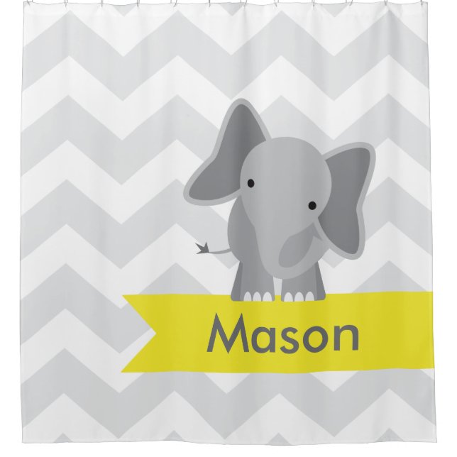Grey Yellow Chevron Elephant Kids Personalized (Front)