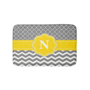 Grey Yellow Chevron Monogram Bathmat