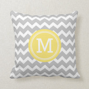 Grey Yellow Chevron Monogram Decorative Pillow