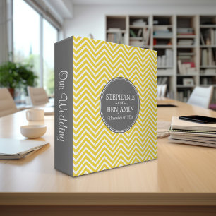 Grey & Yellow Chevron Pattern Custom Wedding Date Binder