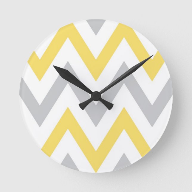 Grey & Yellow Chevron Round Clock (Front)