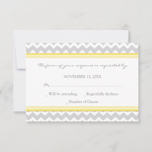 Grey Yellow Chevron RSVP Wedding Card (Front)