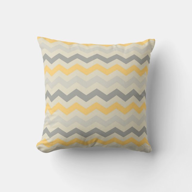 Grey yellow chevron zigzag print zig zag pattern throw pillow (Front)