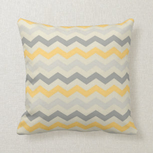 Grey yellow chevron zigzag print zig zag pattern throw pillow