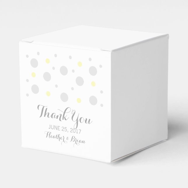 Grey Yellow Confetti Wedding Favour Boxes (Front Side)