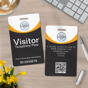 Grey Yellow Corporate Visitor Pass ID QR Code Badge