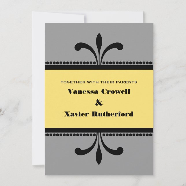 Grey/Yellow Fancy Art Deco Wedding Invite (Front)