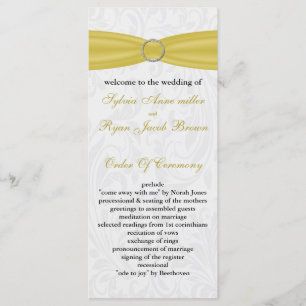 Grey Yellow FAUX ribbon diamante buckle Wedding Program