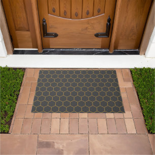 Grey Yellow Honeycomb Hexagon Pattern Trendy Plain Doormat
