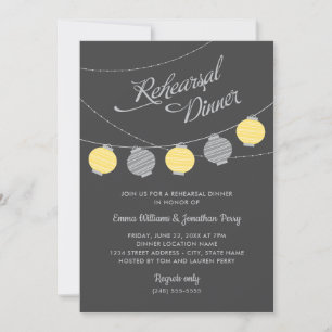 Grey Yellow Lantern Wedding Rehearsal Dinner Invitation