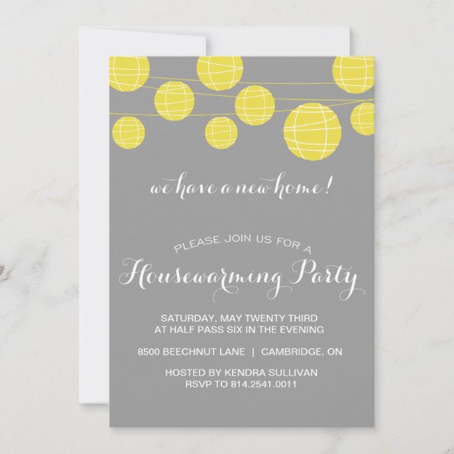 GREY YELLOW LANTERNS HOUSEWARMING PARTY INVITATION (Front)