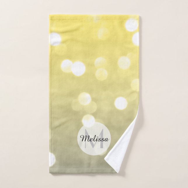 Grey yellow light sparkly bokeh abstract Monogram Bath Towel Set (Hand Towel)