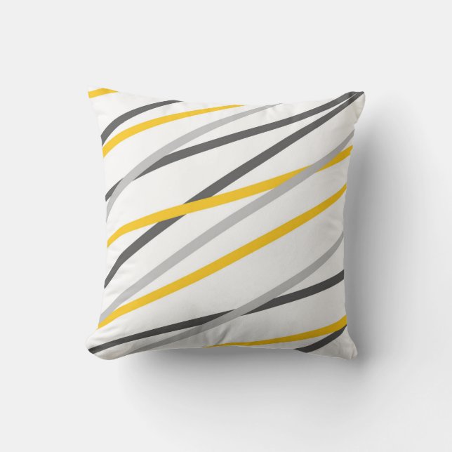 Grey Yellow Linear Abstract Throw Pillow (Front)