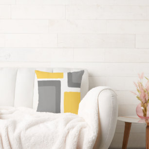 Grey Yellow Minimalist Colour Block Throw Pillow