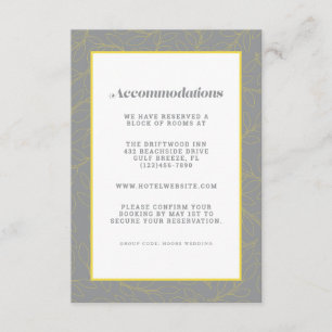 Grey & Yellow Modern Accommodation Wedding  Detail Enclosure Card