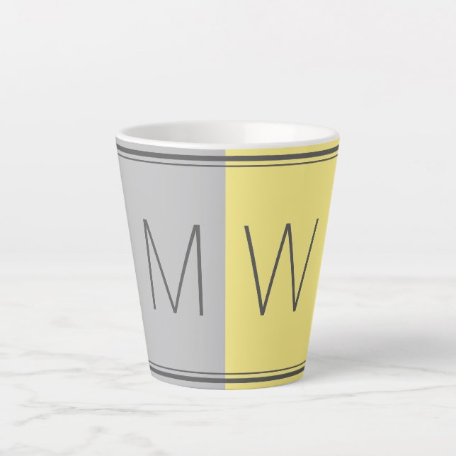 Grey Yellow | Modern | Motivational | MONOGRAM Latte Mug (Front)