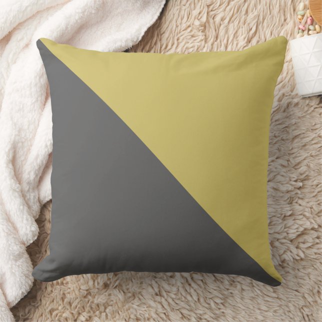 Grey & Yellow Modern Triangle Shape Boho Style Throw Pillow (Blanket)