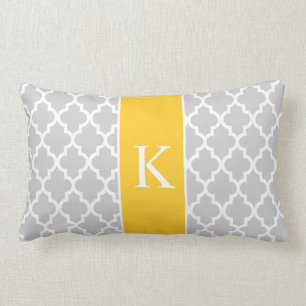 Grey Yellow Moroccan Custom Monogram Lumbar Pillow