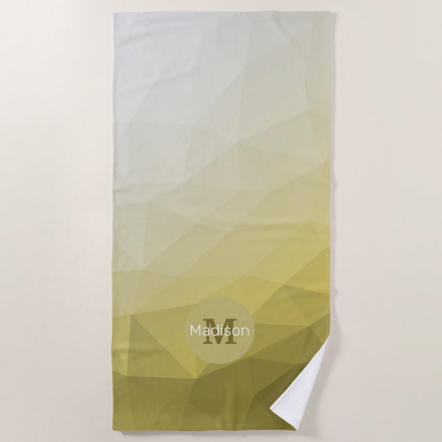 Grey Yellow ombre Mesh cool Pattern Monogram Beach Towel (Front)