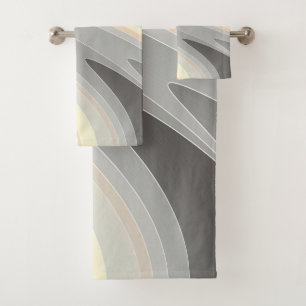 grey yellow pink waves bath towel set