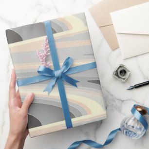 grey yellow pink waves wrapping paper