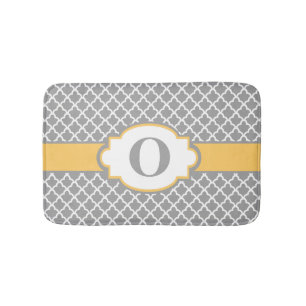 Grey Yellow Quatrefoil Monogram Bathmat Bath Mats