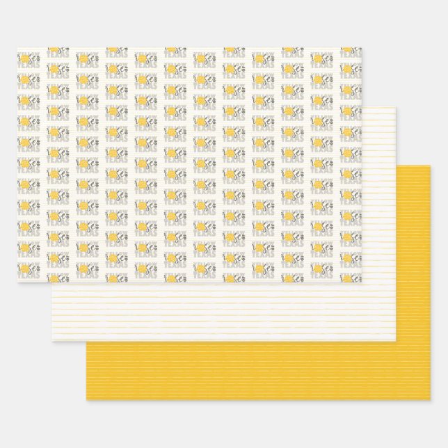 Grey Yellow Rose of Texas Wrapping Paper Sheet (Set)