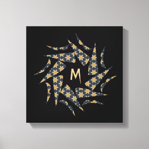 Grey Yellow Star Triangle Pattern Monogram Canvas Print