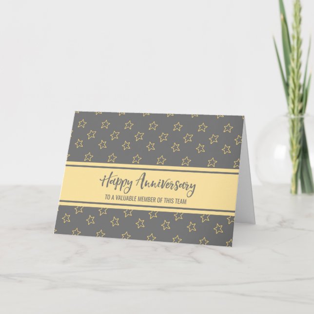 Grey Yellow Stars Employee Anniversary Card (Front)