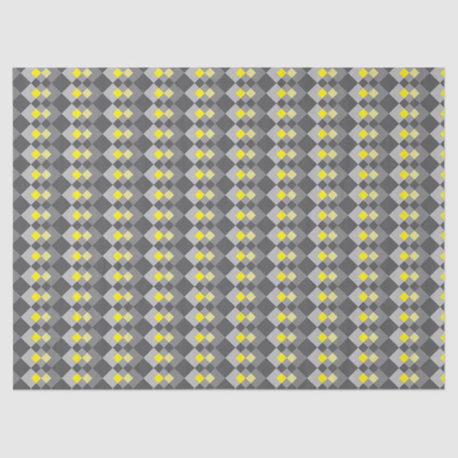 Grey Yellow Trendy Chic Diamond Pattern Geometric Tissue Paper (Front)