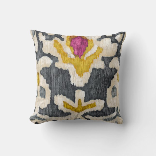 Grey & Yellow Tribal Ikat Throw Pillow (Front)