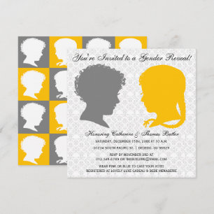 Grey & Yellow Victorian Silhouette Gender Reveal Invitation