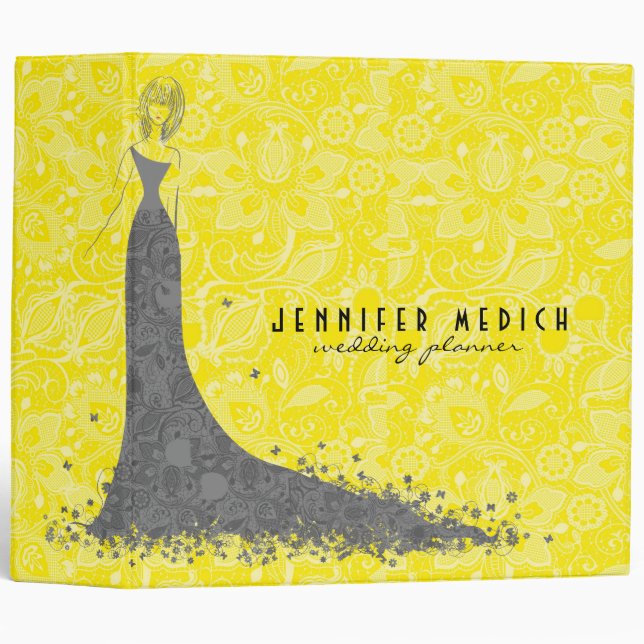 Grey & Yellow Wedding Dress & Vintage Lace Binder (Front/Spine)