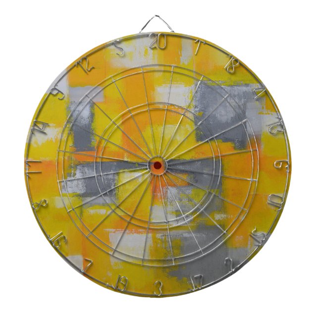 grey yellow white abstract art painting dartboard (Front)