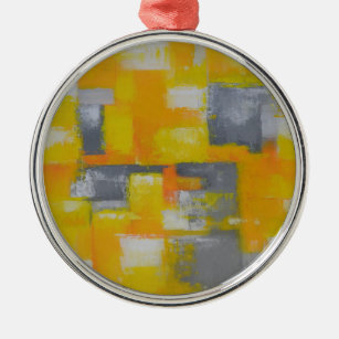 grey yellow white abstract art painting metal ornament