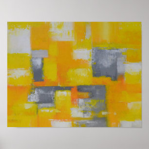 grey yellow white abstract art painting poster