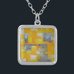 grey yellow white abstract art painting silver plated necklace<br><div class="desc">grey yellow white abstract art painting</div>