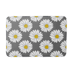Grey Yellow White Daisy Pattern Bath Mat