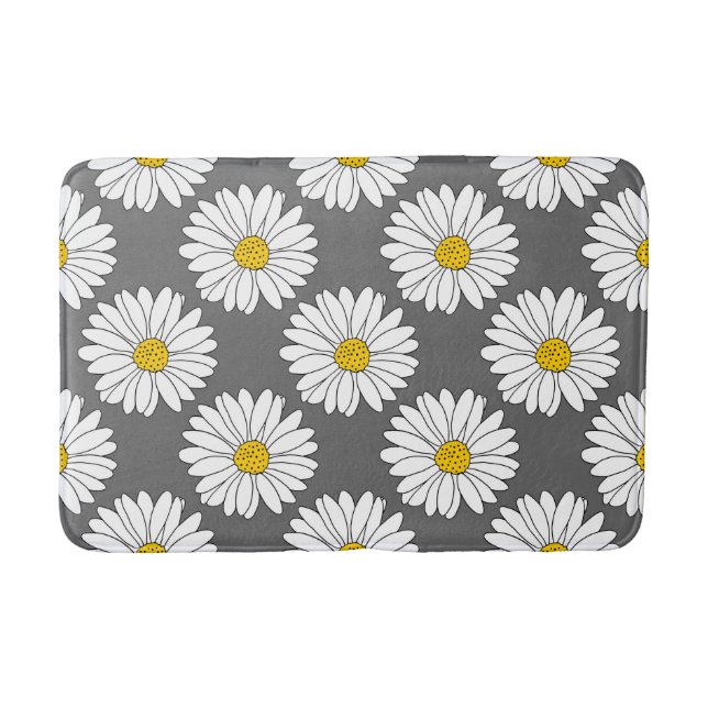 Grey Yellow White Daisy Pattern Bath Mat (Front)