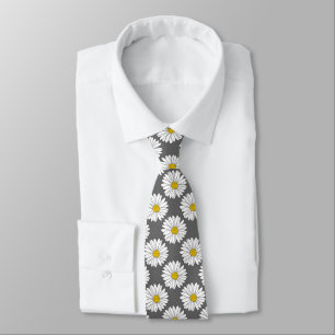 Grey Yellow White Daisy Pattern Tie