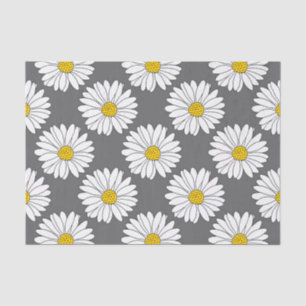 Grey Yellow White Daisy Pattern Tissue Paper