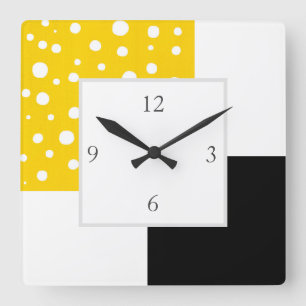 Grey, Yellow, White Geometric Square Wall Clock