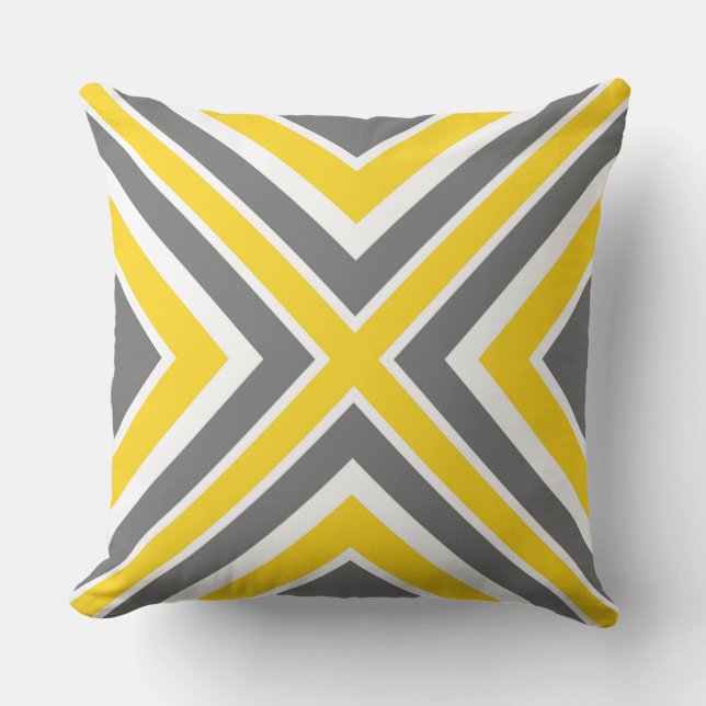 Grey Yellow White Geometric Throw Pillow (Front)