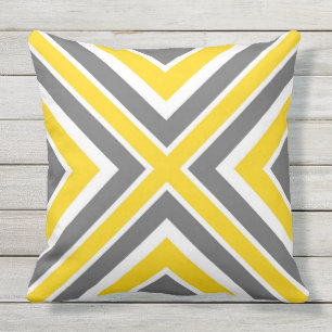 Grey Yellow White Geometric Throw Pillow
