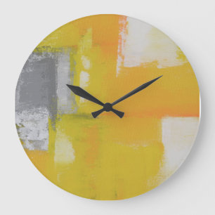 grey yellow white modern abstract painting large clock