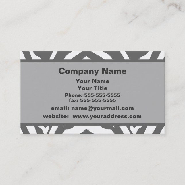Grey Zebra Appointment Reminder Business Card (Front)
