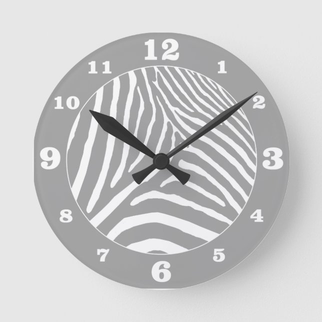 Grey Zebra Stripes Pick Your Own Colour Round Cloc Round Clock (Front)